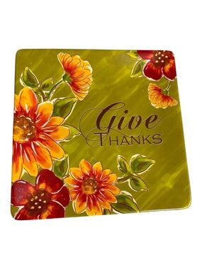 Give Thanks Floral Decorative Serving Tray - Olive Green & Orange